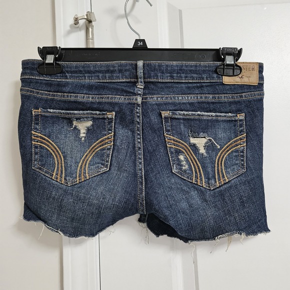 Y2K Hollister Cut-Off Low-Rise Jean Shorts Juniors 7R Blue Thrashed Grunge Boho - Picture 9 of 9